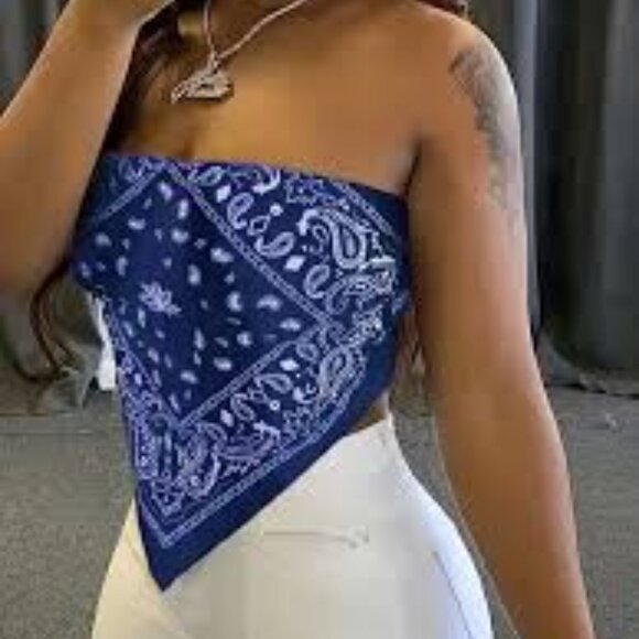 K15 Blue Kerchief, head cover,  so versatile Set of 2 Bandanas 21" x 21" - Picture 5 of 11